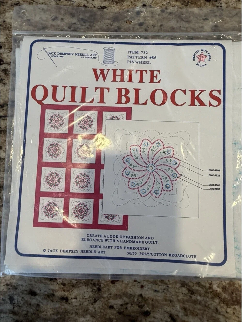 Vtg Rare Jack Dempsey White Quilt Blocks 18” Pinwheel #86 New